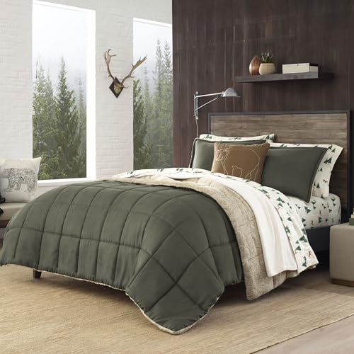 Image of Eddie Bauer - King Comforter Set, Microsuede Bedding with Soft Sherpa Reverse, 3 Piece Bed Set with Matching Pillowcases (Sherwood Green)
