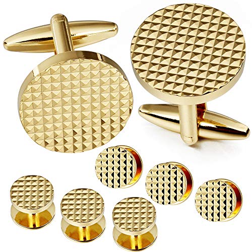 HAWSON Silver/Gold Cufflinks for Men with Tuxedo Shirt Studs,Men Accessories Jewelry with Gift Box,Gifts for Family,Best Friend on Wedding Business Birthday Anniversary
