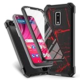 for BLU View 4 Phone Case,BLU View 4 (B135DL) Cover w/[Built-in Screen Protector] Dual Layer Shockproof [Military-Grade][Full-Body] Protective Rugged Cover for Women Man Teen Red Black Marble Design