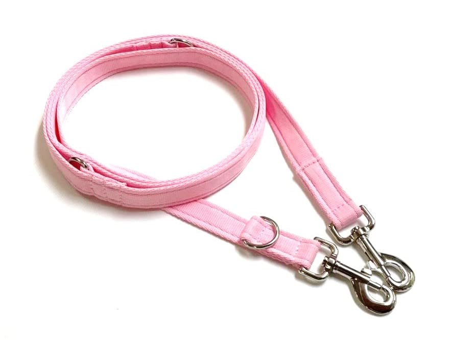 25mm Police Style Dog Training Leads Obedience Control Leash Multi-Functional Double Ended In Cushioned Webbing (Baby Pink, 8ft (2.4m) Long)