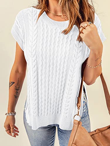 Aoysky Women's Cable Knit Sweater Vest Sleeveless Ribbed Summer Pullover Tops White #TOP2