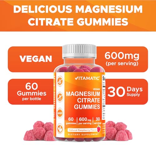 Image of Vitamatic Magnesium Gummies 600mg per Serving - 60 Vegan Gummies - Relaxation, Muscle, Bone & Energy Support - 3 Pack