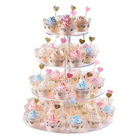 Cupcake Stand, 4-Tier Round Acrylic Cupcake Display Stand Dessert Tower Pastry Stand for Wedding Birthday Theme Party- 15.7 Inches (Transparent) Cover
