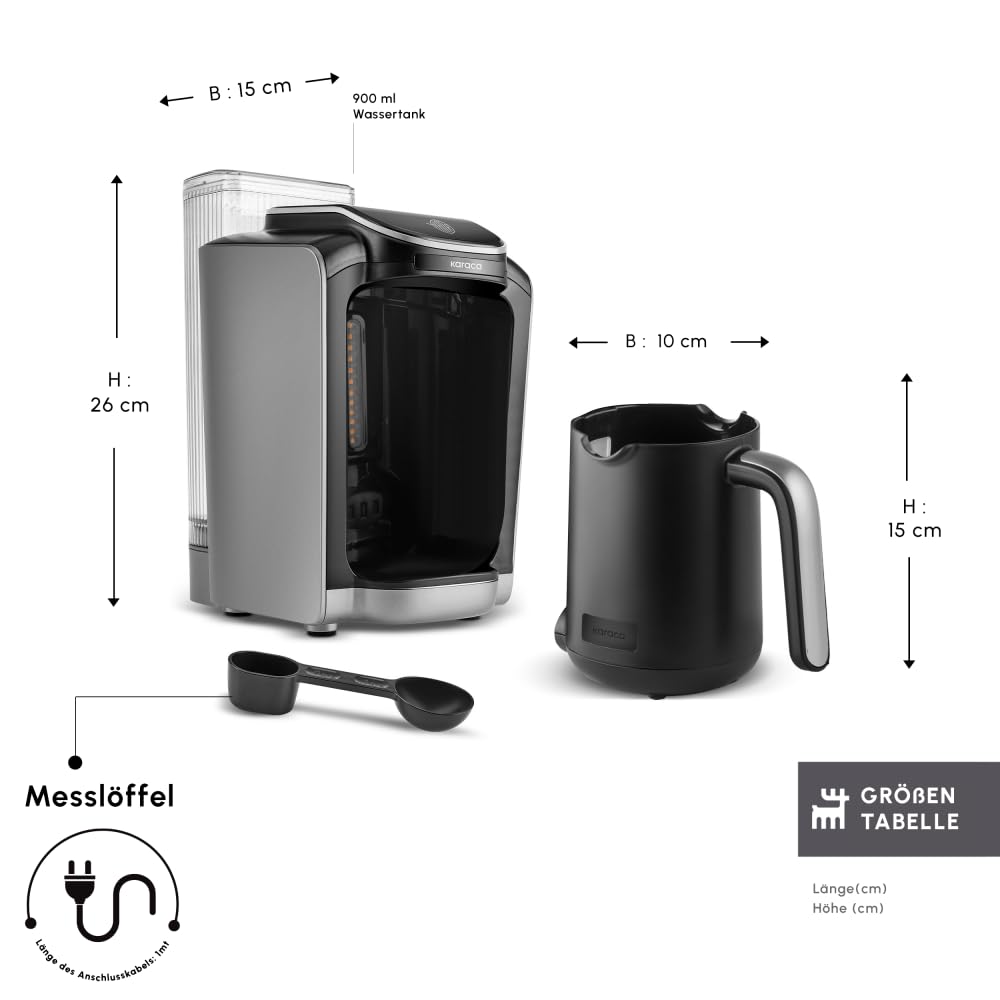 KARACA Hatır Aqua - Automatische Türkische Kaffeemaschine Mit Wassertank, Akustisches Warnsystem, 5 Tassen Türkischer Kaffee Kapazität, 735 Watt - Galaxy Grey