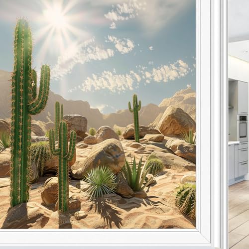 Vinilo Decorativo de Privacidad con Cactus Moderno 17.7x23.6 pulg miniatura 1