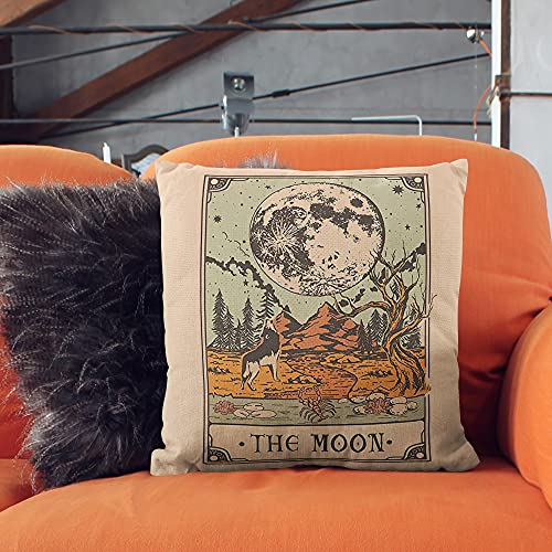 The Moon Tarot Theme Throw Pillow Case, Gift For Daughter, Sister, Gift For Astrology Lovers, Tarot Lovers, Girl Room Decor, 18 X 18 Inch, College Dorm Decor Linen Cushion Cover For Sofa Couch Bed #TOP1
