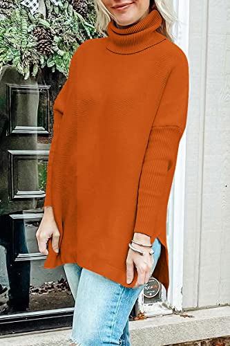 Lillusory Orange Turtleneck Sweater Women Halloween Oversized Sweaters Long Batwing Sleeve Tunic Pullover Knit Tops #TOP2