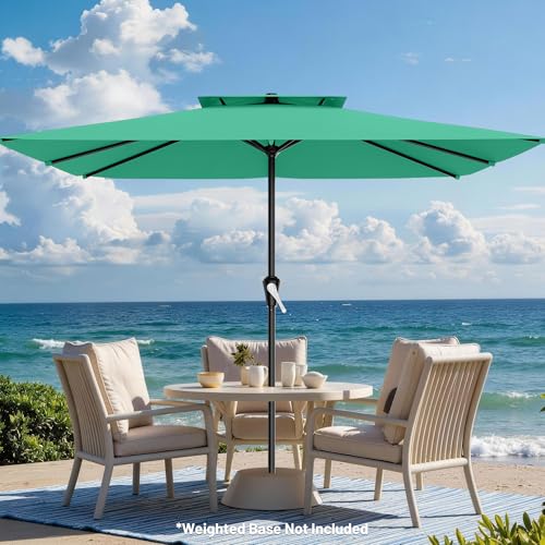 Image of AreShark 8'x10' 2 Tiers Rectangular Patio Umbrella - Outdoor Umbrella Waterproof UV Protection, Market Table Umbrella w /Crank for Pool, Backyard, Deck(Turquoise)