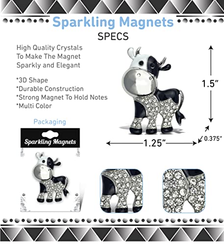 Imán decorativo de vaca brillante con cristales de plata miniatura 3