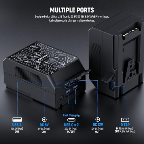NEEWER Mini V Mount Battery With D Tap/USB C/USB A/BP/Dual DC Ports/OLED Screen, 3450mAh 50Wh 14.54V V Lock Battery Supports 45W PD Fast Charging For Camera Monitor Camcorder Video Light, PS050E