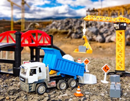 Driven by Battat – 62-teiliges Baustellen Spielset für Kinder – Spielzeug Kipplaster & Zubehör – Großes Set – Kran, Pylonen und mehr – ab 3 Jahren – Micro Kran Spielzeug (62 Teile)
