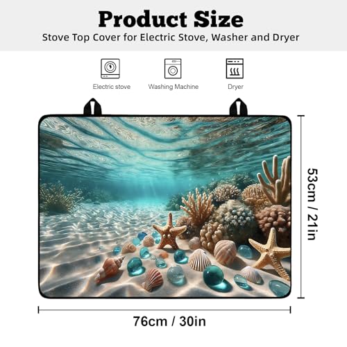 Image of Multi-Design Stove Top Cover for Glass /Electric Stoves - 3-in-1 Heat-Resistant Protector Mat, Non-Slip Drying Rack 30 inch L x 21 inch W (Seabed)