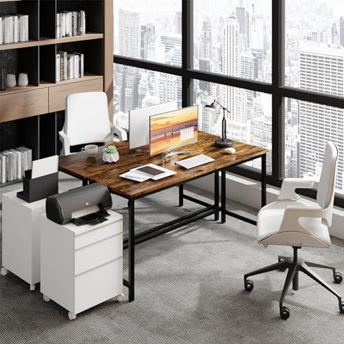 Shintenchi 63 inch Computer Desk, Study Workstation Modern Simple Design for Home Office, Student Writing Desk, Office Working Desk, Vintage Brown - Image 5