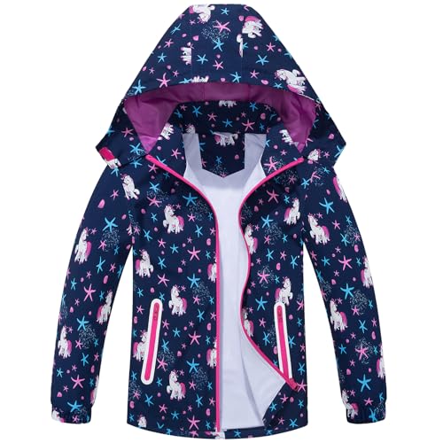 Girls Rain Jackets Lightweight Waterproof Hooded Winter Raincoats Windbreakers for Kids Fleece Knitted Lining