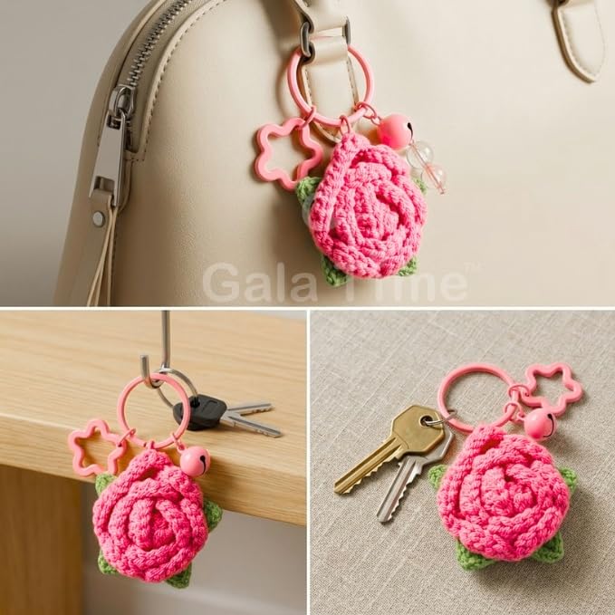 Image of Handmade Crochet Flower Keychain for Bags Keys Purse Backpack Cute Aesthetic Yarn Keyring Bag Charm Handmade Soft Thread Flower Keychain for Girls Women Kids Gifting and Daily Use