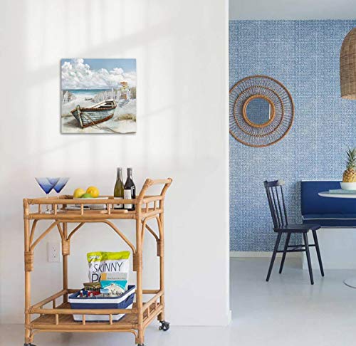 3LDECOR Light Blue ocean Decor Bathrooms Wall Art Print Artwork Poster Marine Theme Boat And Guide Board on Canvas Painting on Modern Sea View Room Bedroom Office Restaurant fireplace Mural Decor - Image 3