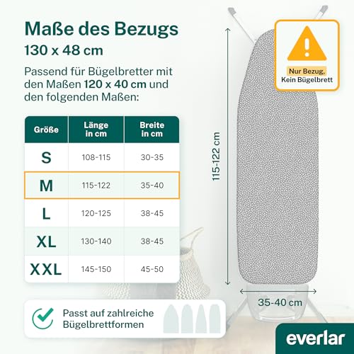 everlar® Premium Bügelbrettbezug 120x40 (M) I Made in Germany I OEKOTEX100 I Bügeltischbezug I...