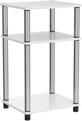 Miniatura 89 de Furinno Simplistic - Mesita de noche lateral lateral con tubos de acero inoxidable, paquete de 2, postes de 2 niveles, americano/cromado