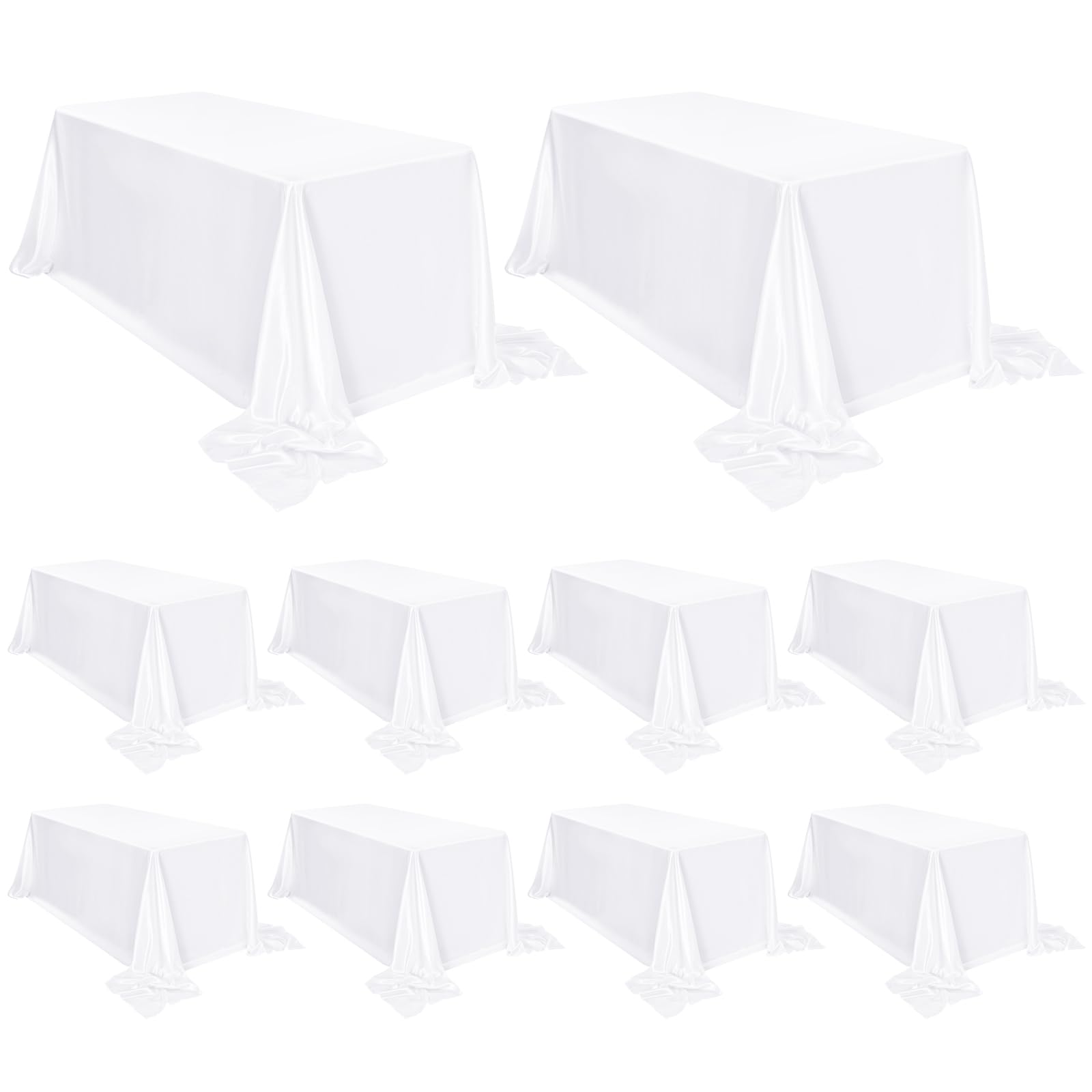 Photo 1 of 10 Pack Satin Tablecloth 90 x 156 Inch White Rectangle Silky Satin Table Cover,Bright Silk Smooth Fabric Table Cloth,Overlay Silky Table Cover for Wedding Party Banquet Event Dining Decoration White 90 x 156 inch