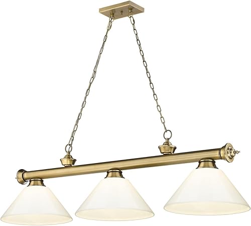 Z-Lite 2306-3RB-PWH - Colgante de billar con cordón, 3 luces, 180 vatios totales, latón frotado