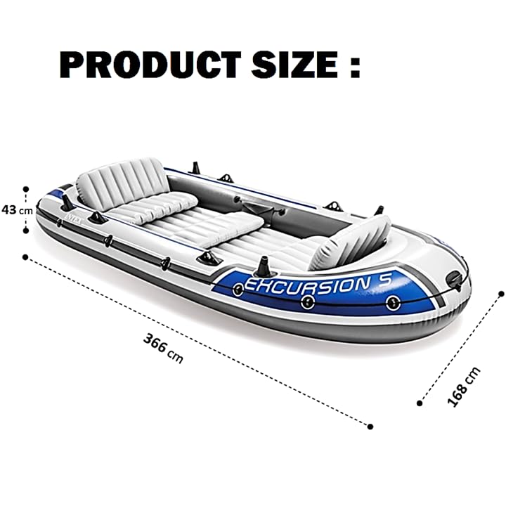 Image of Exursion 5, 5 Person Inflatable Boat for Flood Rescue, Adventure, Rafting, Fishing, Fun and Enjoyment in River and Swimming Pool with Oars & Air Pump (68325)
