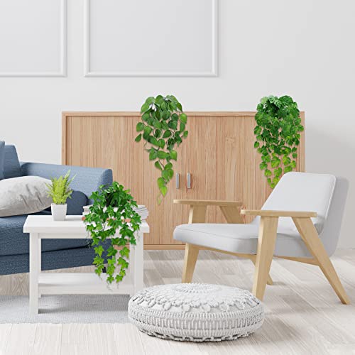 Cewor 3 Pack Fake Hanging Plants Artificial Potted Plants Small Faux Hanging Vines In Pots For Indoor Outdoor Office Room Decor(Green) #TOP3