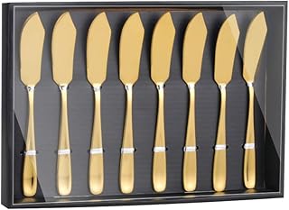 Buyer Star 8 Pack Butter Knives Set, Gold Cheese Spreader Set Stainless Steel 18/10 Cheese Knife in Black Gift Box for Party Weddings Bridal Shower Birthday