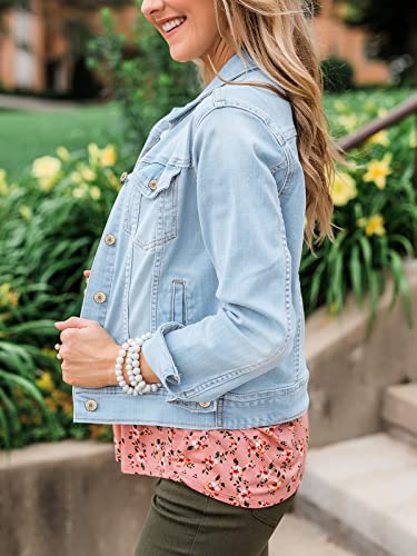 Luvamia Women's Casual Basic Button Down Stretch Regular Fit Long Sleeves Denim Jean Jacket Jacket For Women Azure Mood Size Small Fits Size 4 / Size 6 #TOP7