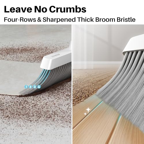 JOYMOOP White Broom and Dustpan Set, Upright Angle Design with Built-in Comb Teeth for Kitchen, Office, Pet Hair, Hard Floors - Image 6