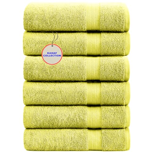 KAHAF COLLECTION 100% Cotton Bath Towels, 24x48 Pack of 6 Towels, Quick Dry, Highly Absorbent, Soft Feel Towel, Gym, Spa, Bathroom, Shower, Pool, Luxury Soft Towels (Yellow, 24x48-6 Pack)