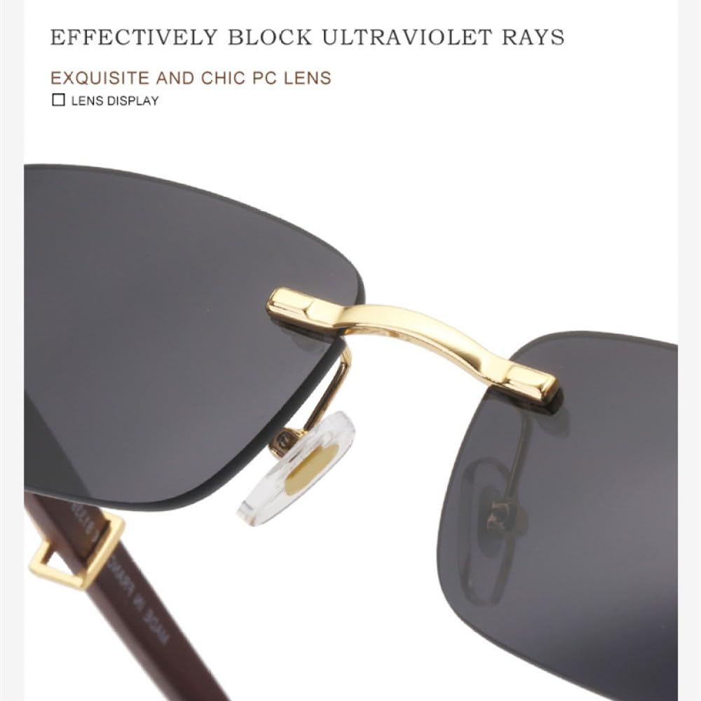 MUTYNE Gafas de sol sin montura de madera natural para hombre Gafas de sol de madera sin marco rectangulares clásicas para hombre UV400