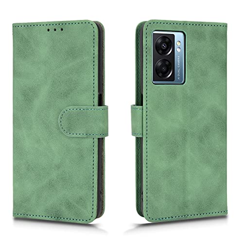 HAOYE Funda para OPPO A77 5G, PU + TPU Flip Carcasa de Cuero Libro Protector con Magnético y Ranuras para Tarjetas y Plegable de Soporte, Verde