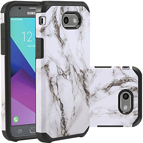 Galaxy J3 Emerge Case Black and White Marble,J3 Prime/J3 2017/Amp Prime 2/Express Prime 2/Sol 2/J3 Luna Pro/J3 Eclipse/J3 Mission Case,LUHOURI Hybrid Rugged Protective