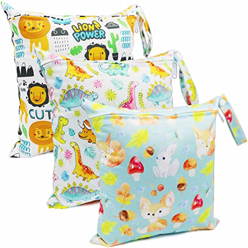 FenFang Bolsas Pañales Impermeables, 3 PCS Bolsa Muda Bebe, Wetbag Portátil para Mamá, Organizador de Colgar de Maquillaje Viaje Playa Piscina, Wet Bag de Tela con Cremallera Reutilizable Lavable