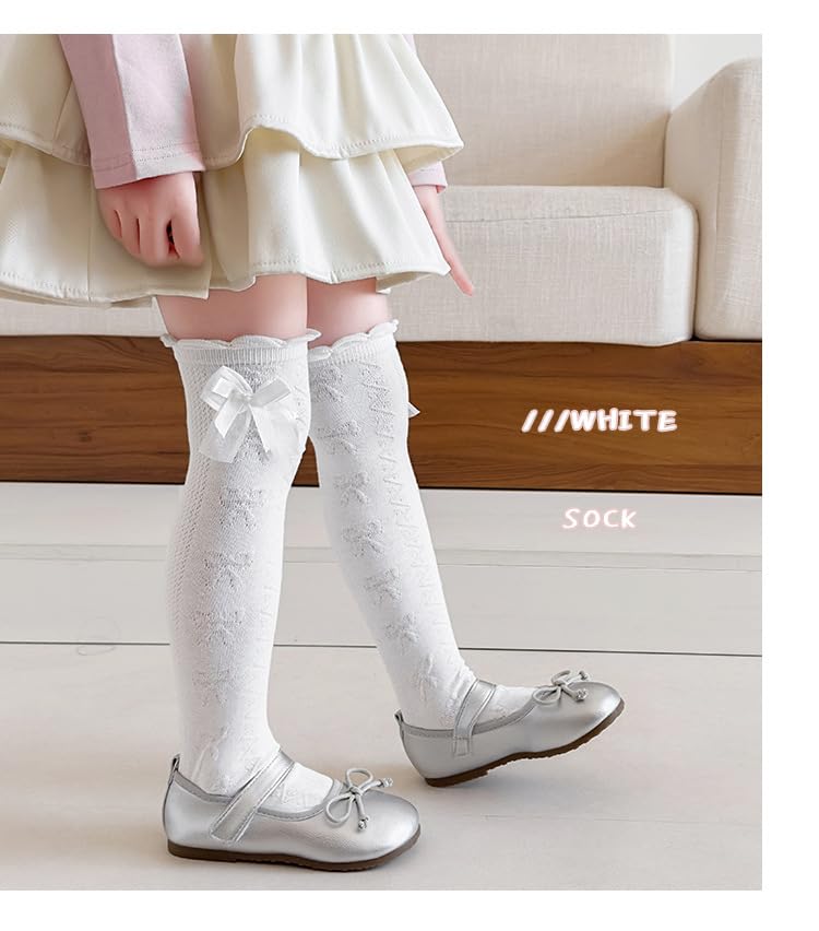 Image of Little Girl's Knee High Socks Over Calf Kids Overknee Stockings Bow Style