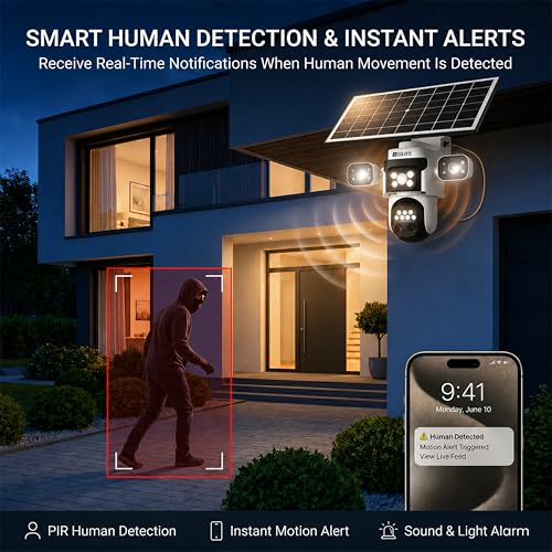 Image of Golens WC22K (NEW Launch) Solar 4G LTE Security Camera Outdoor, 4-Lens PTZ, 10X Zoom, 360 Auto Tracking, PIR Motion Detection, 8000mAh Battery, Color Night Vision, Two-Way Audio, Waterproof