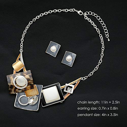 Csy Fashion Oval Crystal Opals Chunky Statement Bib Necklace Earrings Silver Plated Bohemian Costume Jewelry Set Gifts For Women #TOP2