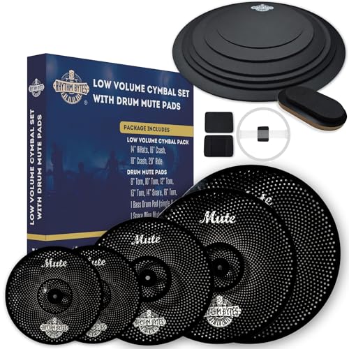 Rhythm Bytes Low Volume Cymbal Pack with Drum Silencer Pads, 13pcs, Cymbals Set - 14