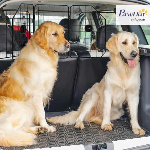 PawHut Hundegitter Auto Universal Kofferraumgitter Verstellbare Breite Hundeschutzgitter Auto Barriere Trenngitter für Hunde aus Stahl Schwarz 93-150 x 42 cm