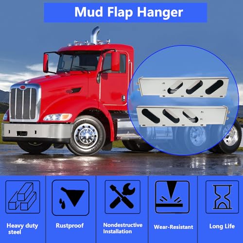 Image of 2.5 inch Bolt Spacing 30 inch Length Stainless Steel Mud Flap Hangers Brackets Holder with Aluminum Reflective Tapes and Oval Light Cutouts Fit for Semi Trucks Trailers, 2 Pack