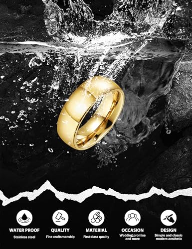 FIASASO 3Pcs Stainless Steel Rings for Men 6MM Wedding Bands for Women Mens Gold Silver Black Ring Set Domed High Polish Comfort Fit 6-123