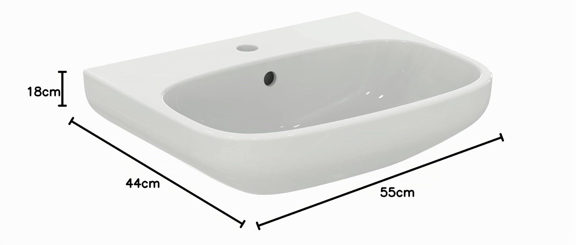 Ideal Standard - i.life A, Lavabo da 55cm, Lavandino bagno con foro rubinetteria e troppopieno, E-packaging dedicato al trasporto di ceramica, Bianco
