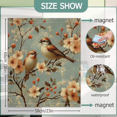 Image of Dishwasher Magnets Decorative Cover,Cute Bird Refrigerator Magnet Cover,Washable Spring Flowers Dishwasher Front Panel Cover Home Kitchen Decoration 23x26 Inch