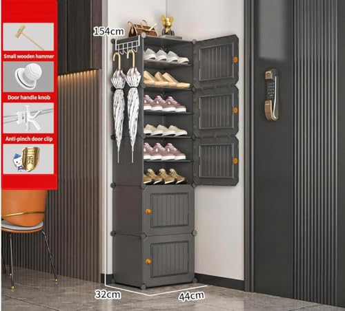 Image of Modular Shoe Rack Organizer with Drawer Storage, Multi-Layer Foldable Shoe Cabinet with Dustproof Doors for Home Entryway Bedroom (HZ-Grey, 5-Door)