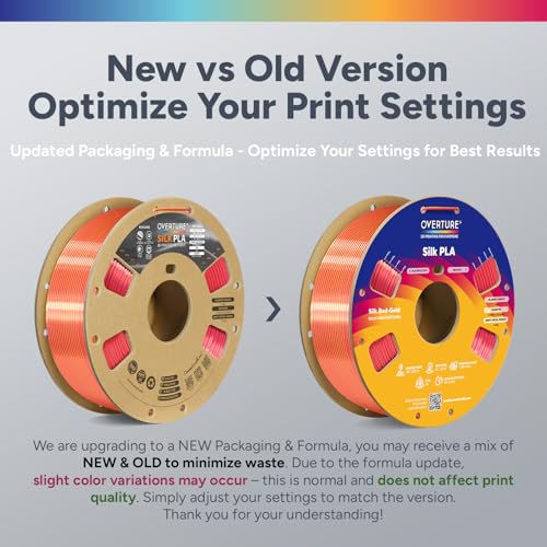 Image of OVERTURE Silk PLA Dual Color Filament 1.75mm, Bi-Color Shiny PLA Finish, Smooth & Glossy, 1kg Spool (2.2lbs), Ideal for Cosplay Jewelry & Home Decor (Silk Red-Gold)