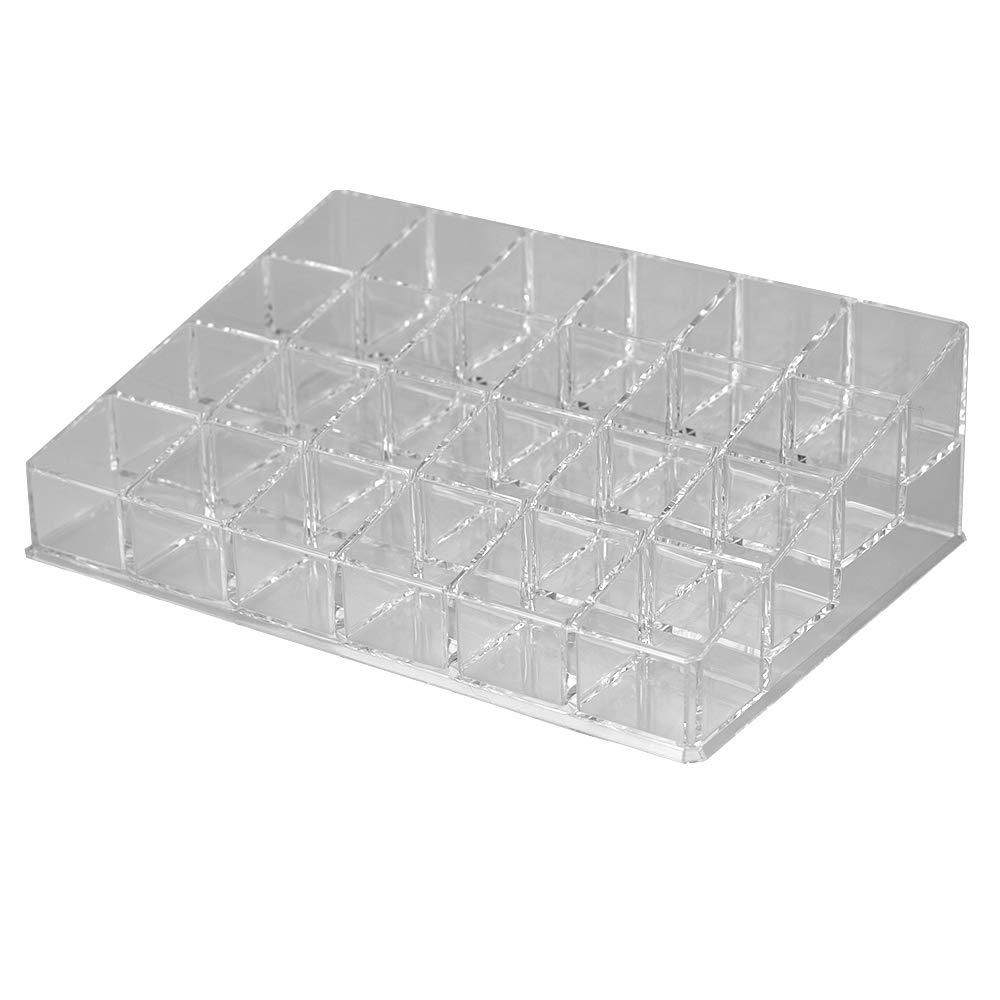 Home Basics 24 Compartment Transparent Plastic Cosmetic Makeup and Nail Polish Storage Organizer Holder for Vanity, Bathroom Counter or Dresser, Clear