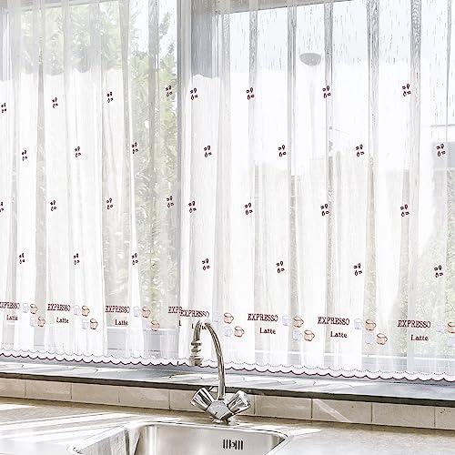 HOMEYA - Cortina Cocina Translúcida 100x140cm - Visillo Transparente Estampado para Ventana, Marco de puerta - 2 Unidades