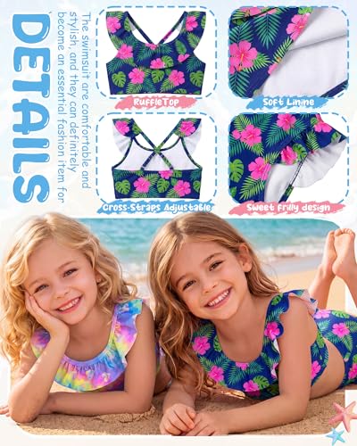 Image of Xaatren Toddler Girl Swimsuits 2 Piece Kids Ruffle Trim Bathing Suit with Adjustable Strap Summer Cute Tankini for 2-8 Years