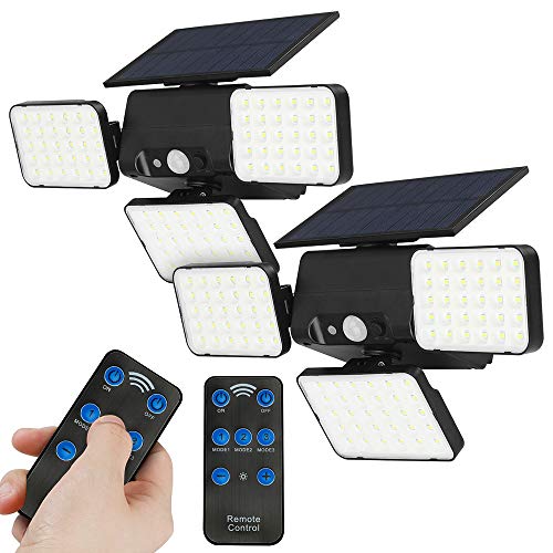 GEYUEYA Home - Lámpara solar exterior con mando a distancia, 90 ledes, luz solar exterior con detector de movimiento, 3 modos, lámpara de seguridad, 600 lm, impermeable al agua, garaje, 1 paquete Cover
