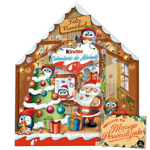 Calendarios de adviento de chocolate 16 Calendario de Adviento Kinder Casa 2025 · Con 24 Chocolatinas y 1 Kinder Huevo Sorpresa · Incluye Tarjeta Personalizada Exclusiva Cia&Co · Detalle de Navidad Original para Niños y Familia 184 grs